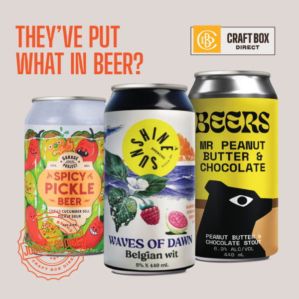 Garage Project Spicy Pickle Beer Sour | Sunshine Waves of Dawn Guava Witbier | Beers By Bacon Bros Mr Peanut Chocolate Stout | Craft Box Direct Beer Subscription