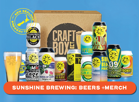 Sunshine brewery box 12 beers + glass + merch